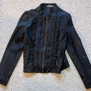 Black leather jacket with ruffles